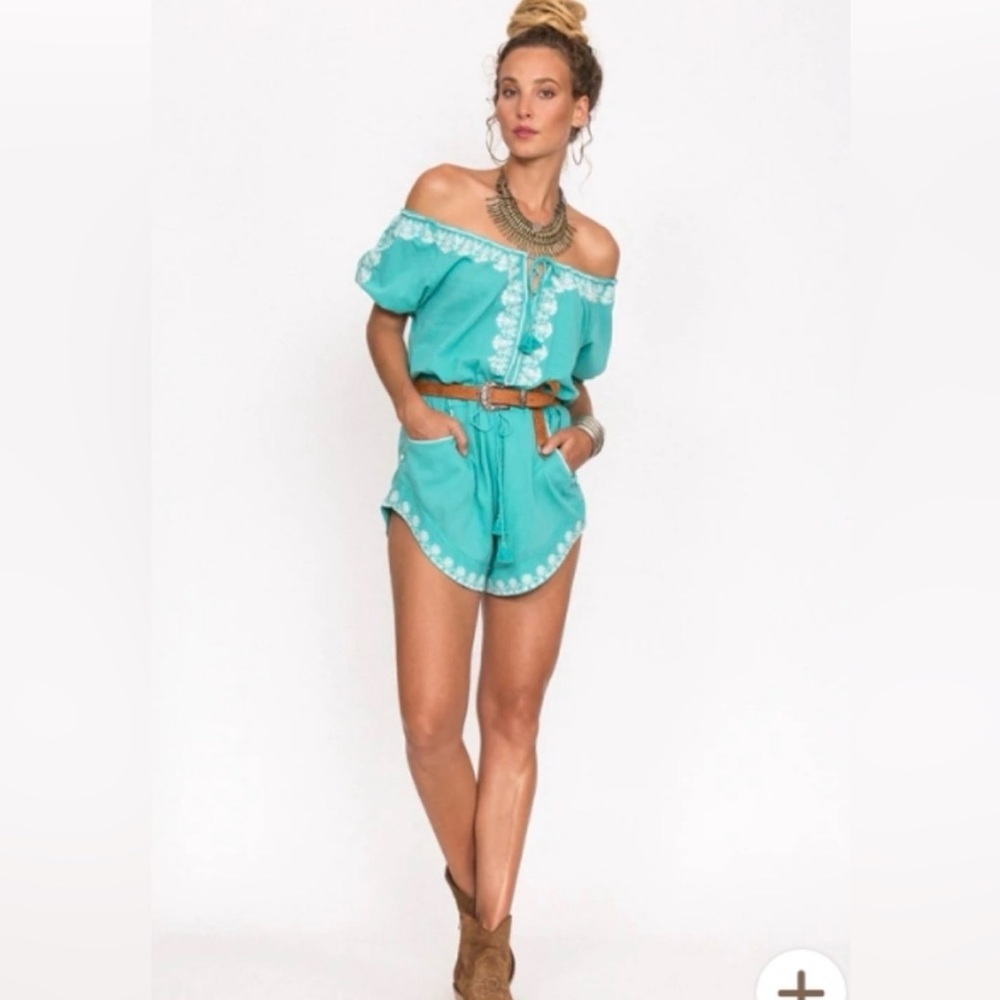 Spell turquoise romper/playsuit size large Coachella boho vibes